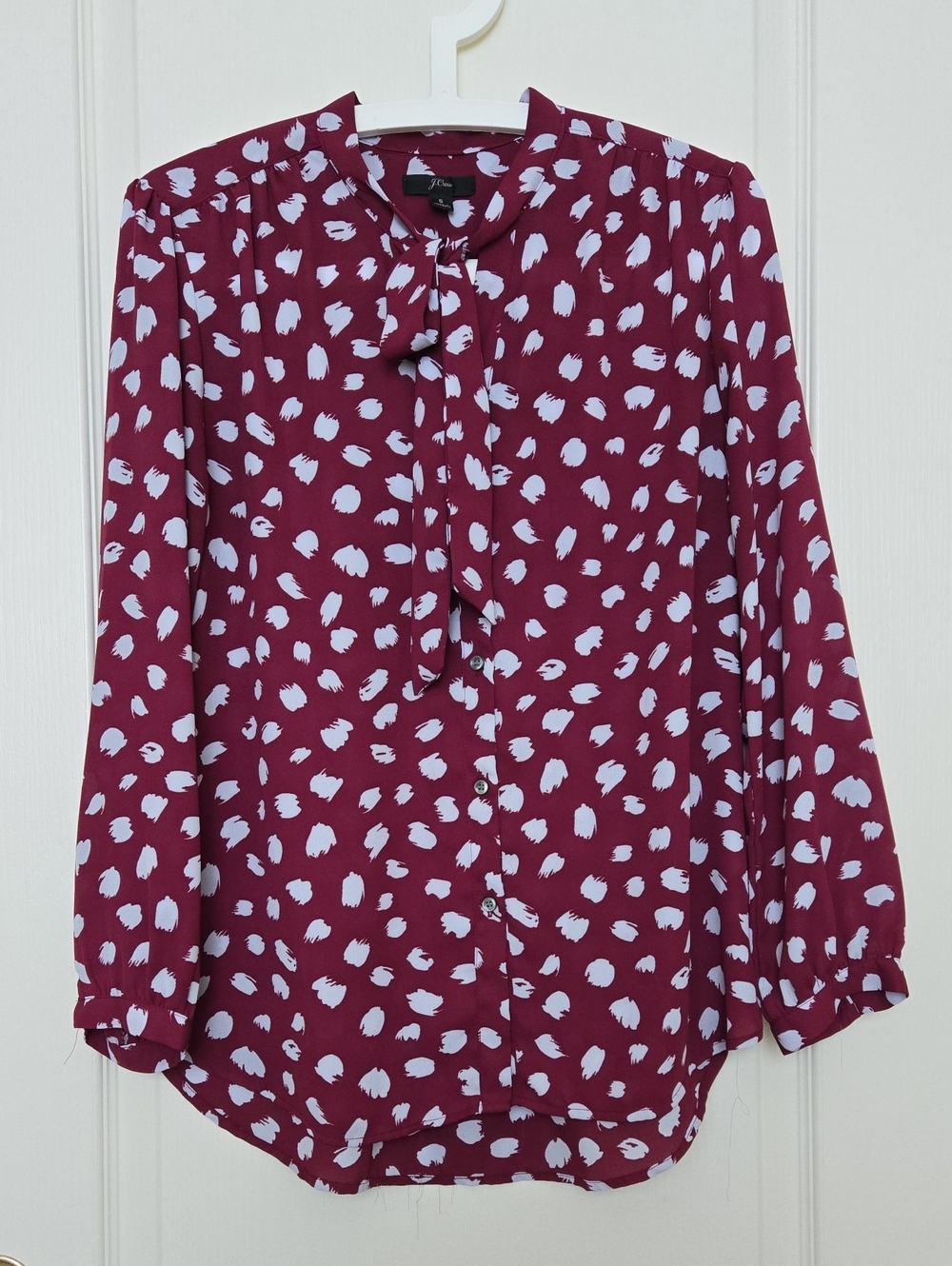 J. Crew Maroon Dot Tie-Neck Blouse